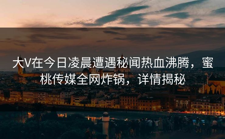 大V在今日凌晨遭遇秘闻热血沸腾，蜜桃传媒全网炸锅，详情揭秘
