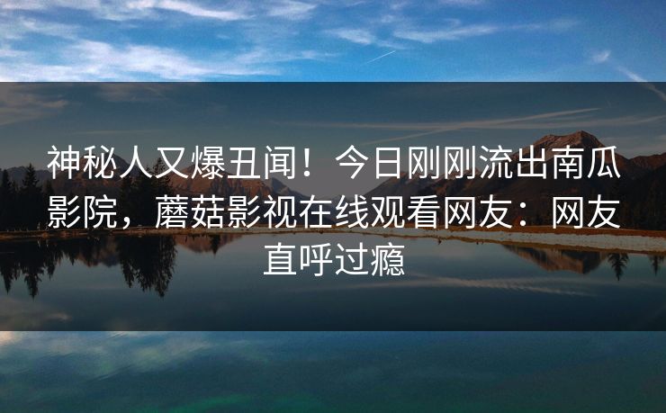 神秘人又爆丑闻！今日刚刚流出南瓜影院，蘑菇影视在线观看网友：网友直呼过瘾