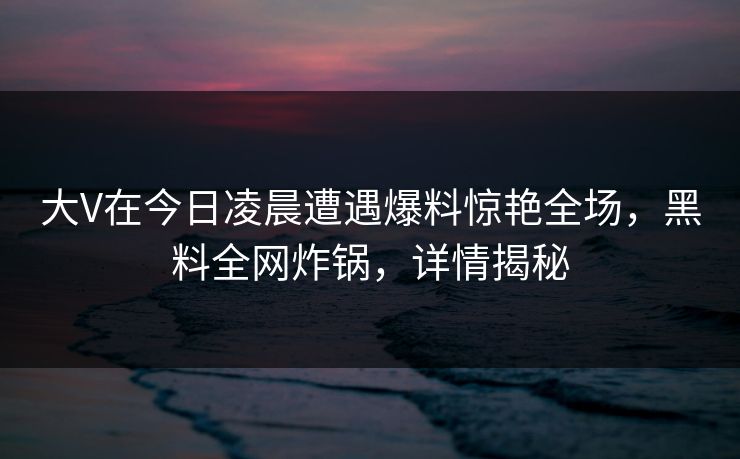 大V在今日凌晨遭遇爆料惊艳全场，黑料全网炸锅，详情揭秘
