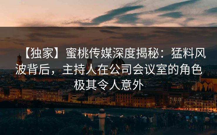 【独家】蜜桃传媒深度揭秘：猛料风波背后，主持人在公司会议室的角色极其令人意外
