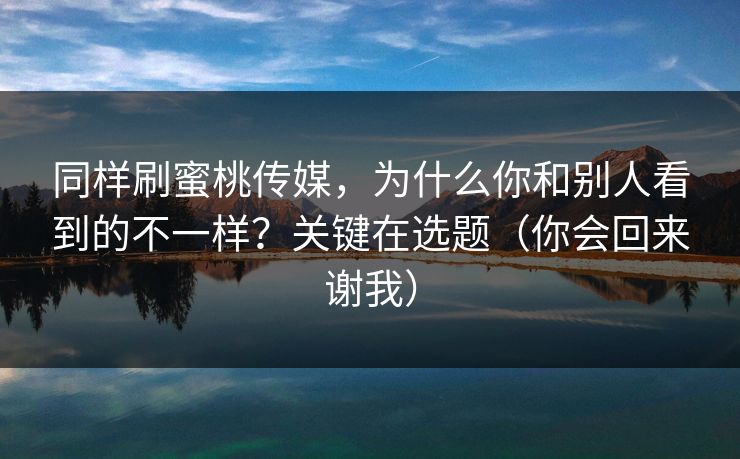 同样刷蜜桃传媒，为什么你和别人看到的不一样？关键在选题（你会回来谢我）