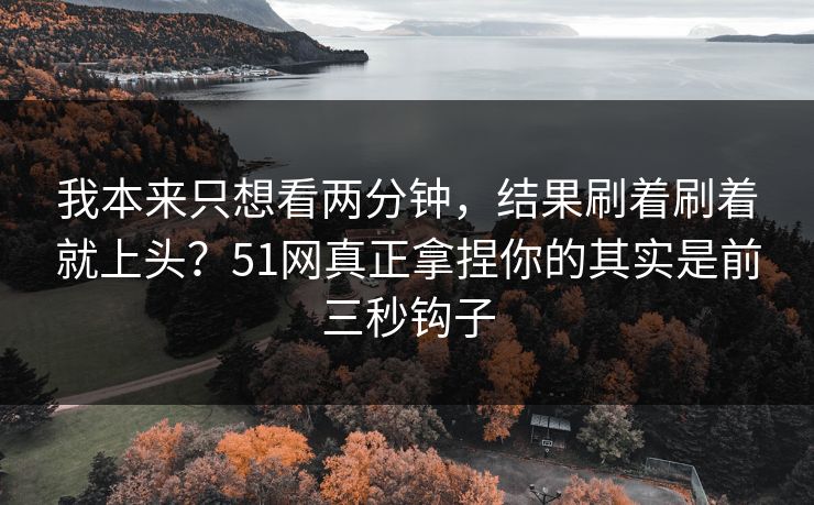 详细阅读:我本来只想看两分钟,结果刷着刷着就上头?51网真正拿捏你的其实是前三秒钩子 我本来只想看两分钟,结果刷着刷着就上头?51网真正拿捏你的其实是前三秒钩子